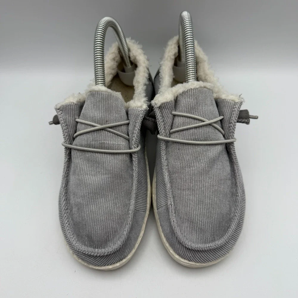 Hey Dude Wendy Corduroy Faux Fur Lined Slip On Loafers Gray Shoes Size 6‎